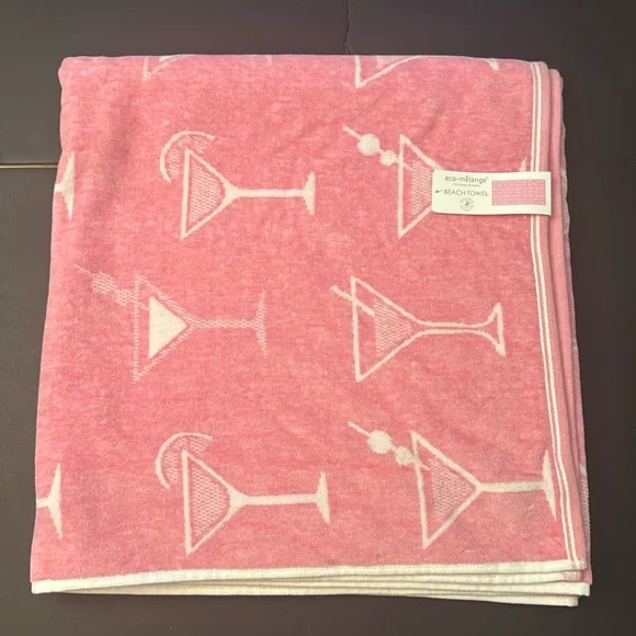 ECO-MELANGE BEACH TOWEL - Pink Martini Glass Patterned - Reversible - Picture 1 of 12